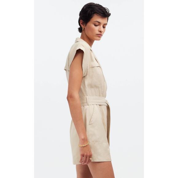 Madewell Tie-Waist Muscle Tank Romper 0 NWT Tan Sand Dune Shorts Travel Resort - Picture 4 of 6